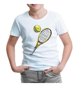 Tenis - Raket ve Top Beyaz Çocuk Tshirt