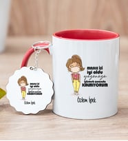 Kişiye Özel Maske İşi İyi Oldu Tasarım Esprili Kırmızı Kupa Bardak ve Anahtarlık