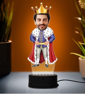 Doğum Günü Hediyesi,Sevgiliye Hediye, Kişiye Özel Fotoğraflı Kral Karikatür 3D Led Lamba (Beyaz)