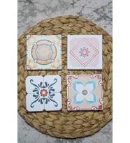 Baskılı Doğal Taş Bardak Altlığı 4'lü Set 10x10x1 Cm