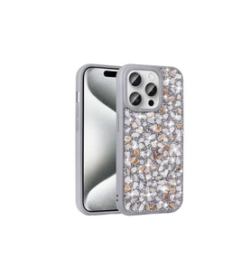 Apple iPhone 15 Pro Uyumlu Kılıf Parlak Taşlı Tasarım Zore Linea Diamond Kapak (Gümüş)