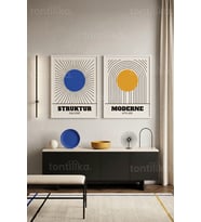 Geometrik Minimalizm 2'li Ahşap Çerçeveli Tablo Seti