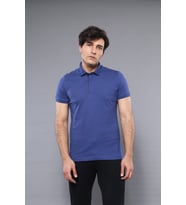 Polo Yaka Düz Mavi Erkek T-shirt - Wessi