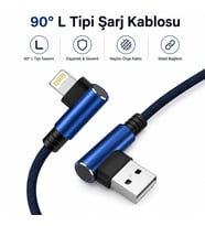 L Tipi 90° Derece Metalik Başlıklı 1000mm 2,1A Örgülü Lightning Şarj Kablosu