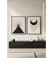 Minimalist Geometrik Sanat 2'li Ahşap Çerçeveli Tablo Seti
