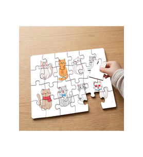 Sevimli Kedi Kolajı Tasarımlı 24 Parça Ahşap Çocuk Puzzle MPK0365