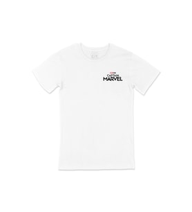 Captain Marvel Studios Cep Logo Tasarımlı Beyaz Tişört