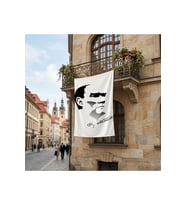 Siyah - Beyaz Mustafa Kemal Atatürk Silüeti ve İmza Poster Bayrak Premium Raşel Kumaş ATA27