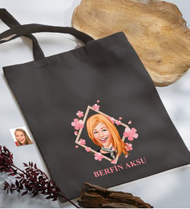 BK Gift Kişiye Özel Anneler Günü Karikatürlü Antrasit  Kumaş Bez Çanta, Baskılı Omuz Çantası, Alışveriş Çantası, Anneye Hediye-4