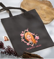 BK Gift Kişiye Özel Anneler Günü Karikatürlü Antrasit  Kumaş Bez Çanta, Baskılı Omuz Çantası, Alışveriş Çantası, Anneye Hediye-4
