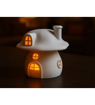 3D Baskı Mantar Ev Tealight Mumluk Bacalı Pencereli Dekoratif Gece Lambası Çocuk Odası Süsü Beyaz
