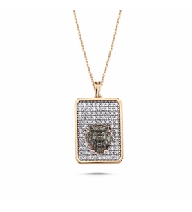 Altın Kolye 14K Aslanlı Özel Tasarım Rose