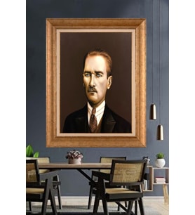 Altın Varaklı Çerçeveli Paspartulu Atatürk Tablo nl163 (Gold)