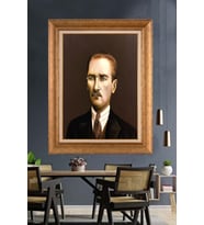 Altın Varaklı Çerçeveli Paspartulu Atatürk Tablo nl163 (Gold)