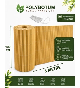 POLYBOTUM Premium Doğal Kamış Hasır Balkon Çiti 100x300 cm Sık Dokuma Dayanıklı Bahçe, Teras ve Balkon İçin Dekoratif Gizlilik Çiti