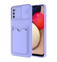 Galaxy A02S Kılıf Deri Görünümlü Kartlıklı Kamera Korumalı Silikon (Lila)