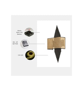 YENİ ASLI PİLLİ SİYAH DİKDÖRTGEN RATTAN ABAJURLU APLİK