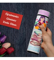 Kişiye Özel Tasarım 500ml Öğretmenler Günü Hediyesi Digital Dereceli Paslanmaz Çelik Termos