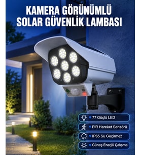 Kablosuz, Güneş Paneliyle Şarj Olan Dış Mekan Lambası - 8-10 Saat Aydınlatma Süresi