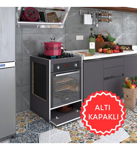 Kenzlife ankastre modülü kabini vanadyum3 gri fırın ocak dolabı kapaklı (Karışık)