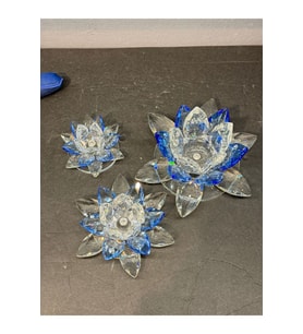 Dekoratif Kristal Cam Üçlü Cam Lotus Mumluk Mavi
