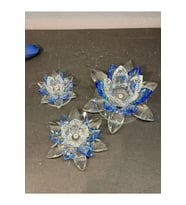 Dekoratif Kristal Cam Üçlü Cam Lotus Mumluk Mavi