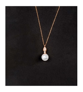 925 Ayar Zirkon Taşlı Damla Modeli Küre Gümüş İnci Kolye (Rose)