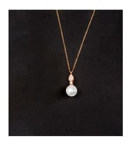 925 Ayar Zirkon Taşlı Damla Modeli Küre Gümüş İnci Kolye (Rose)