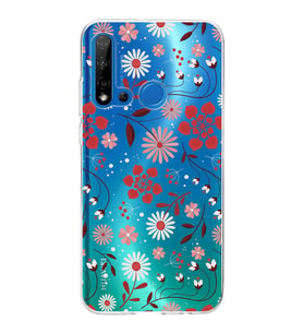 Huawei P20 Lite 2019 Uyumlu Kapak Flowers Tasarımlı Şeffaf Silikon Kılıf