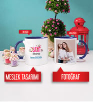 Sınıf Öğretmenine Hediye Sınıf Öğretmeni Kupa Bardak Lacivert Fotoğraflı