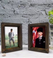 Bk Gift Atatürk Tasarımlı Dekoratif 2'li Doğal Masif Ahşap Çerçeve 15x20cm-13 (Beyaz)