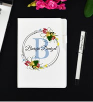 Kişiye Özel Şık Tasarımlı Beyaz Defter Ve Roller Kalem Hediye Seti