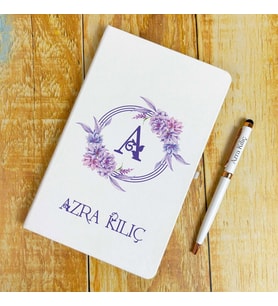 Kişiye Özel İsimli Ajanda Not Defteri ve Kalem Seti 2413W05 (Beyaz-Rose Gold)