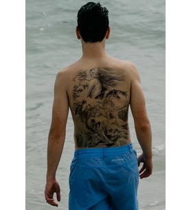 Caş Dekorasyon Kurt ve Kadın Modelli Geçici Sırt Dövme Tattoo