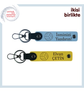 İlk Servis Heyecanına Uygun Hediye, Yazılabilir Deri Anahtarlık Seti, Gök Mavi-Sarı