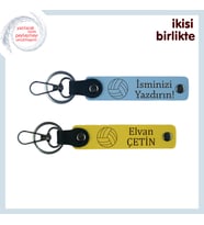 İlk Servis Heyecanına Uygun Hediye, Yazılabilir Deri Anahtarlık Seti, Gök Mavi-Sarı
