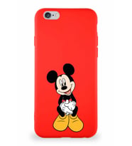 Apple iPhone 6 Soft Premier Kapak Mickey Mouse-A Tasarımlı Silikon Kılıf - Kırmızı (Şeffaf)