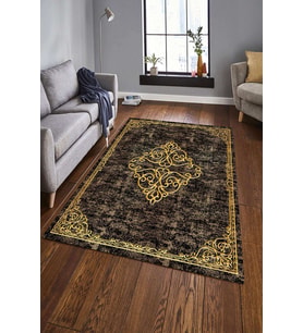 Dijital Baskılı Kaymaz Taban Yıkanabilir Klasik Şık Salon Halısı Mutfak Halısı Yolluk ND-HK-160 (Gold)