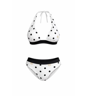 Endeep Kadın Siyah Beyaz Puantiye Desenli Toparlayıcı Bikini Takımı