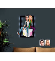 BK Gift Kişiye Özel Sevgililer Karikatürlü 3D Led Işıklı Ahşap Tablo-35