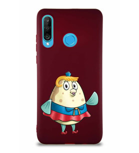 Huawei P30 Lite Soft Premier Kapak Bayan Puff Tasarımlı Silikon Kılıf - Mürdüm (Şeffaf)