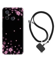 Xiaomi Redmi 12C Kılıf Resimli Boyun Askılı İpli Desenli Silikon Black flowers 1391