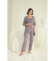 Amora Secret Dantelli Önü Düğmeli Hamile Lohusa 3'lü Pijama Takımı