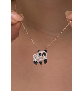 925 Ayar Gümüş Rose Kaplama Zirkon Taşlı Panda Kolye
