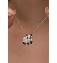 925 Ayar Gümüş Rose Kaplama Zirkon Taşlı Panda Kolye
