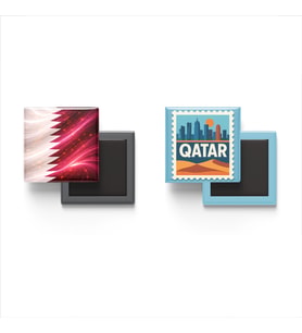 Buzdolap Magnetleri - Katar Bayrağı ve Doha Posta Pulu Tema - 2'li Set Magneti