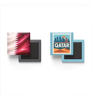 Buzdolap Magnetleri - Katar Bayrağı ve Doha Posta Pulu Tema - 2'li Set Magneti