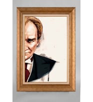 Altın Varaklı Çerçeveli Paspartulu Atatürk Tablo a192 (Gold)