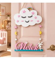 Gifties Gülümseyen Pembe Bulut ve Peri Kızı Temalı Kişiye Özel Kapı Süsü (Karışık)