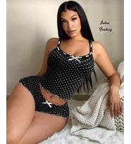 Intive Fantasy Puantiye Desen Kurdele Detaylı Feminen Büstiyer Şort Külot Takım (Siyah)